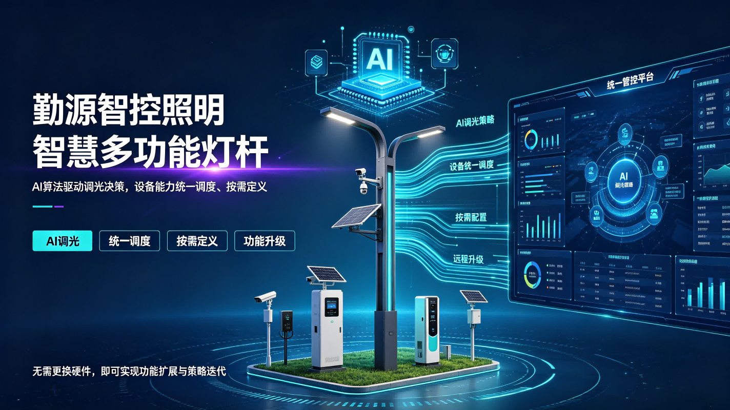 勤源智控照明智慧多功能灯杆（通过AI算法驱动调光决策，将灯杆上所有设备的能力统一调度、按需定义，无需更换硬件即可实现功能升级） (3)