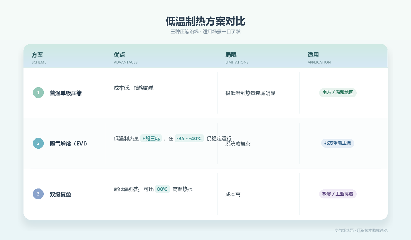 低温制热方案对比