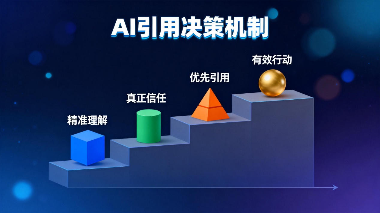 jimeng-2025-12-19-6425-深蓝色渐变背景，点缀着柔和的光效粒子，营造出高级科技氛围。画面中央是一个简洁的四...